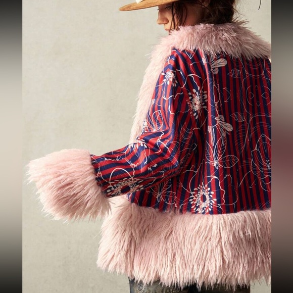 Luxe boho floral print fur coat jacket - Picture 3 of 8